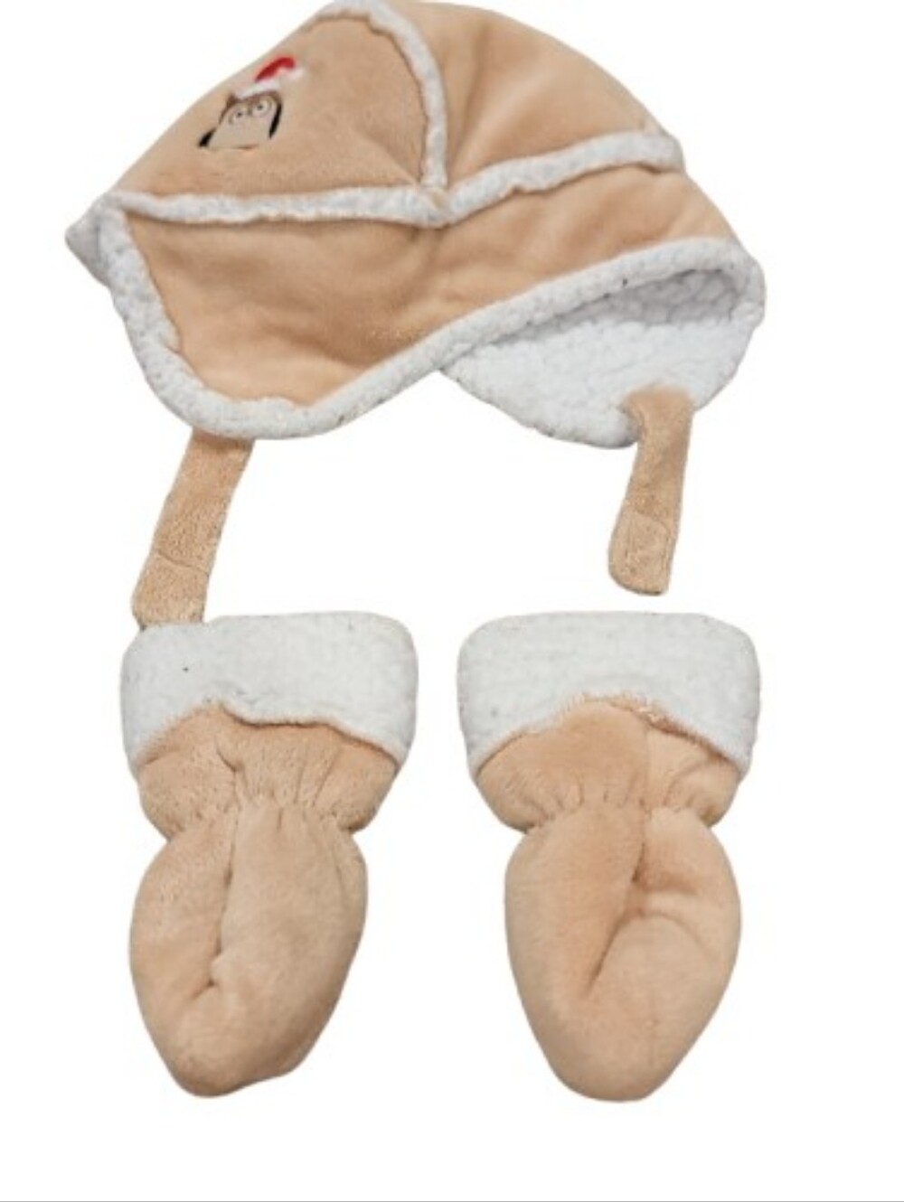 Sherpa 2 Piece Hat Mitten Set Trapper Style Infant Boys 3-6M Brown Tan Winter